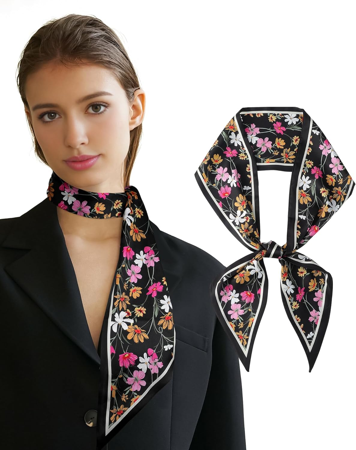 Silk Feel Satin Scarf for Women - Long Hair Neck Bandana Tie