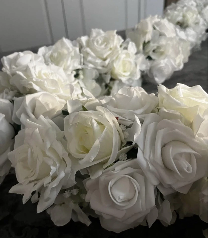 White Rose Floral Garland Artificial Flowers 6ft - Image 3 of 4