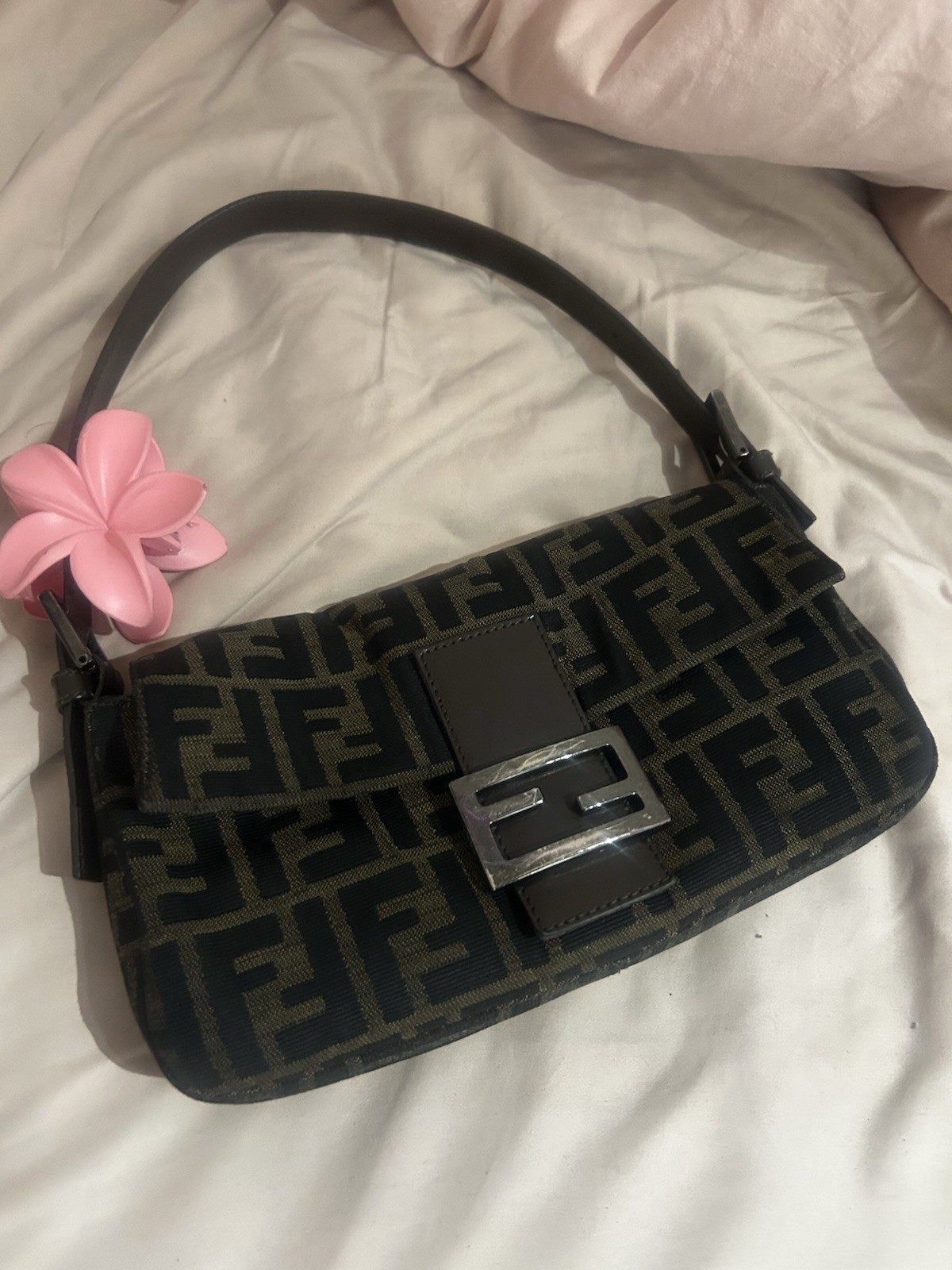 Vintage Fendi Zucca Baguette Brown Canvas Shoulder Bag