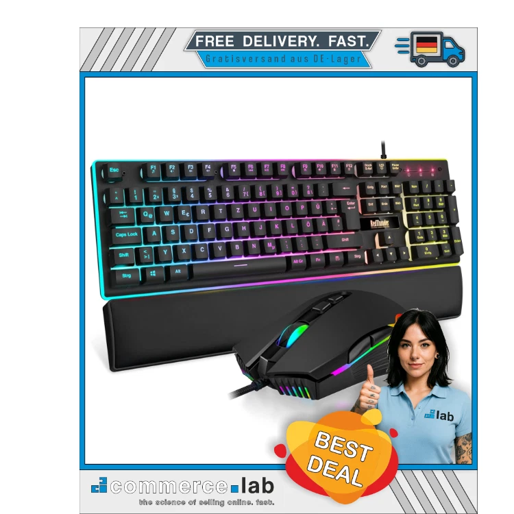 RedThunder K10 Gaming-Tastatur und Maus Set RGB Beleuchtung Metallplatte