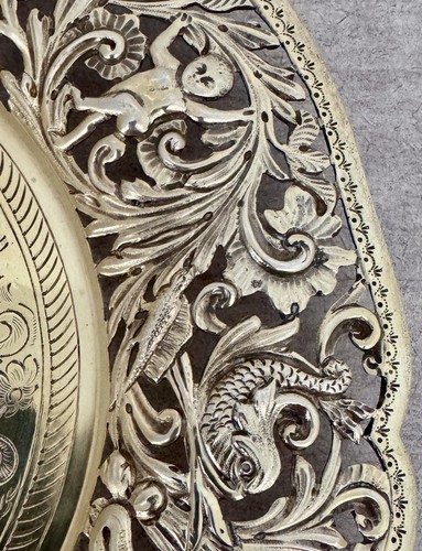 #3 ENGLISH GEORGIAN GILT STERLING 9 1/2" PIERCED DESSERT PLATE MADE LONDON 1819 - Picture 4 of 10