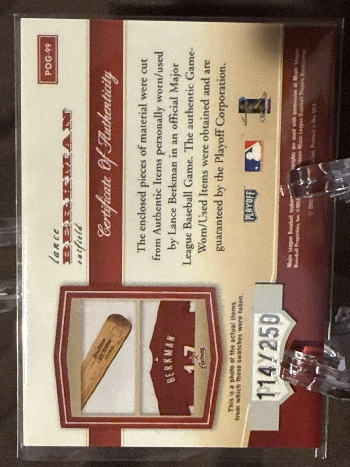 2002 Donruss Playoff Piece Of The Game Lance Berkman Relic /250 Bat Jersey - Image 2 of 3