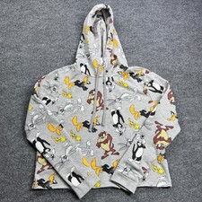 Looney Tunes Hoodie Womens L Gray All Over Print Characters