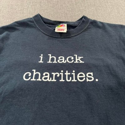Vintage Y2K I Hack Charities T-shirt Hacker Text Tee Black Mens Medium