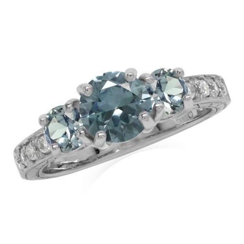 3 Stone Created Color Change Alexandrite White Gold Plated 925 Sterling Silve... - Picture 4 of 6