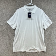 NWT Reebok Men's Polo Size Large White Short Sleeve Front Button