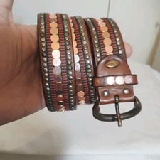 Vintage NANNI LEATHER Studded Details Multicolor Women's Belt Italy 34  85 Y2K