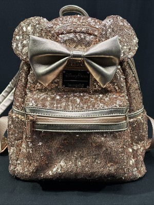 disney loungefly mini backpack rose gold Minnie Mouse Sequin Loungefly Mini Backpack Rose Gold