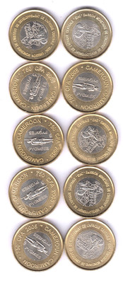 CAMEROON CAMEROUN Lot 10x 750 CFA 2005 bimetal, pygmees, Not legal tender