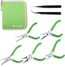 SPEEDWOX Mini Pliers Set with Case - 5pcs Including Flat, Round, Bent, Green 