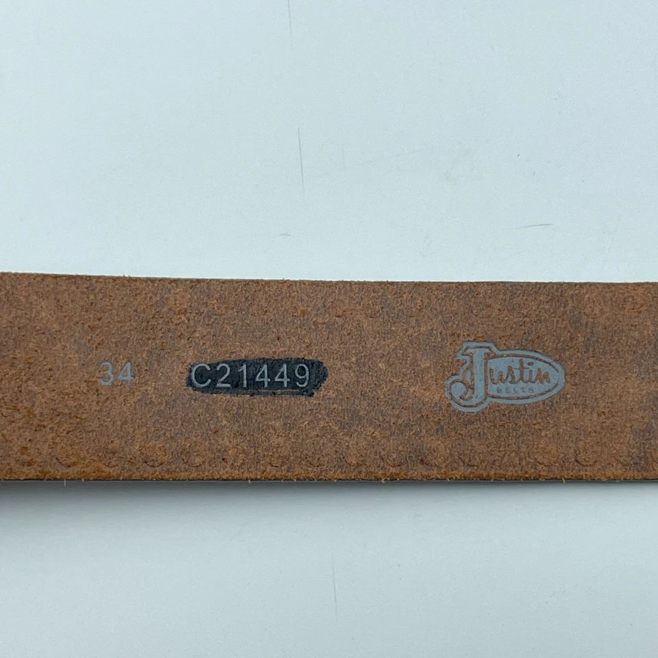 JUSTIN Leather Belt Womens 34 Brown Western Cross Turquoise Studded Buckle NEW - Image 4 of 4