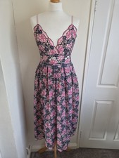 Asos Lace Dress Ladies Size 10 Pink Black Floral Embroidered Wedding Party Prom