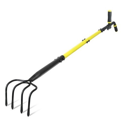 4-Tine Cultivator Rake with Auxiliary Handle, Garden Cultivator Long Handle, ...