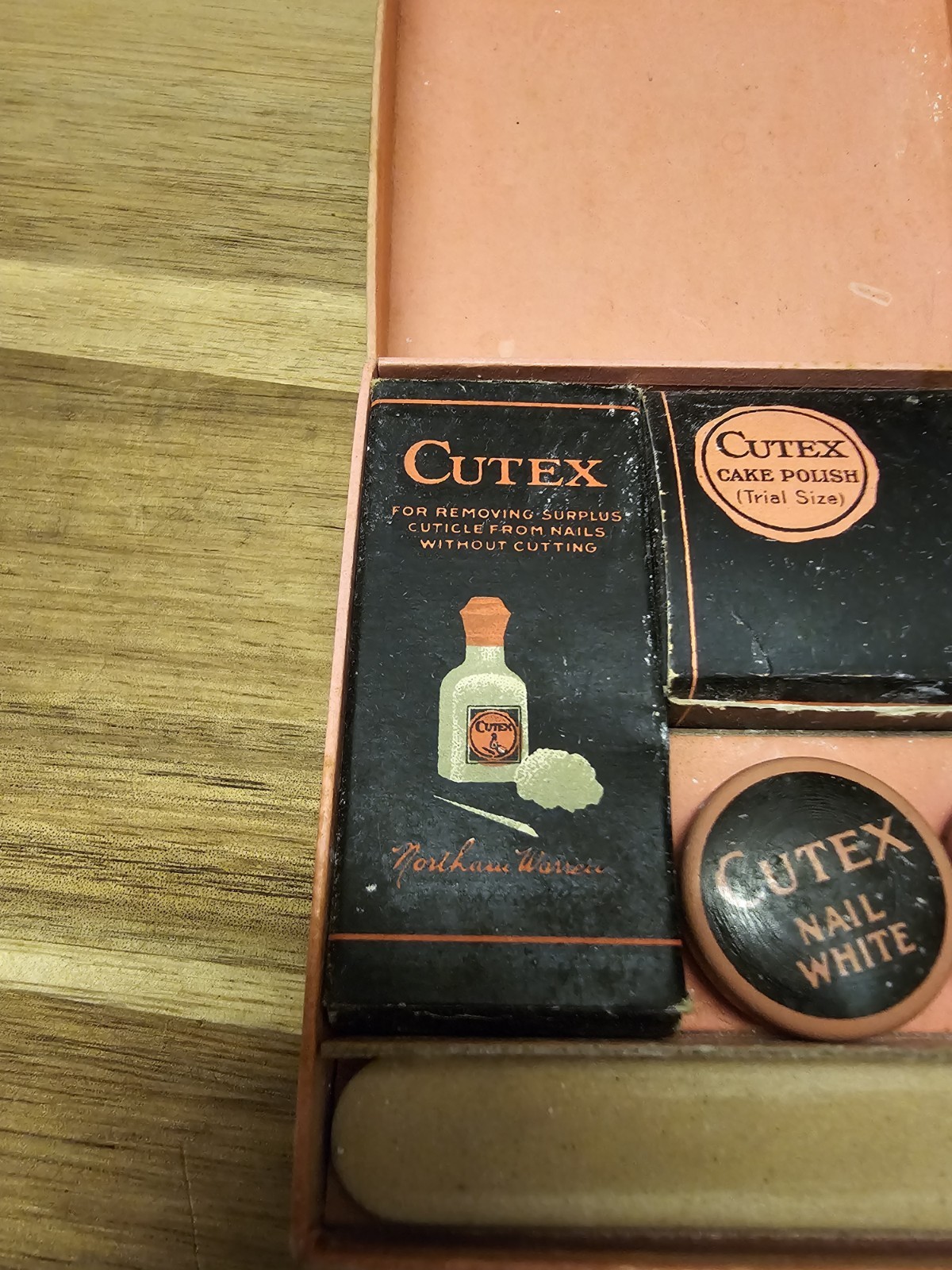 Vintage Cutex Nail Caddy Set Cuticle Paste Polish Vanity Set Pink And Black Box