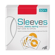 Thin CD Sleeves, 50 Pack, Plastic, Paper Backed, Compact, White