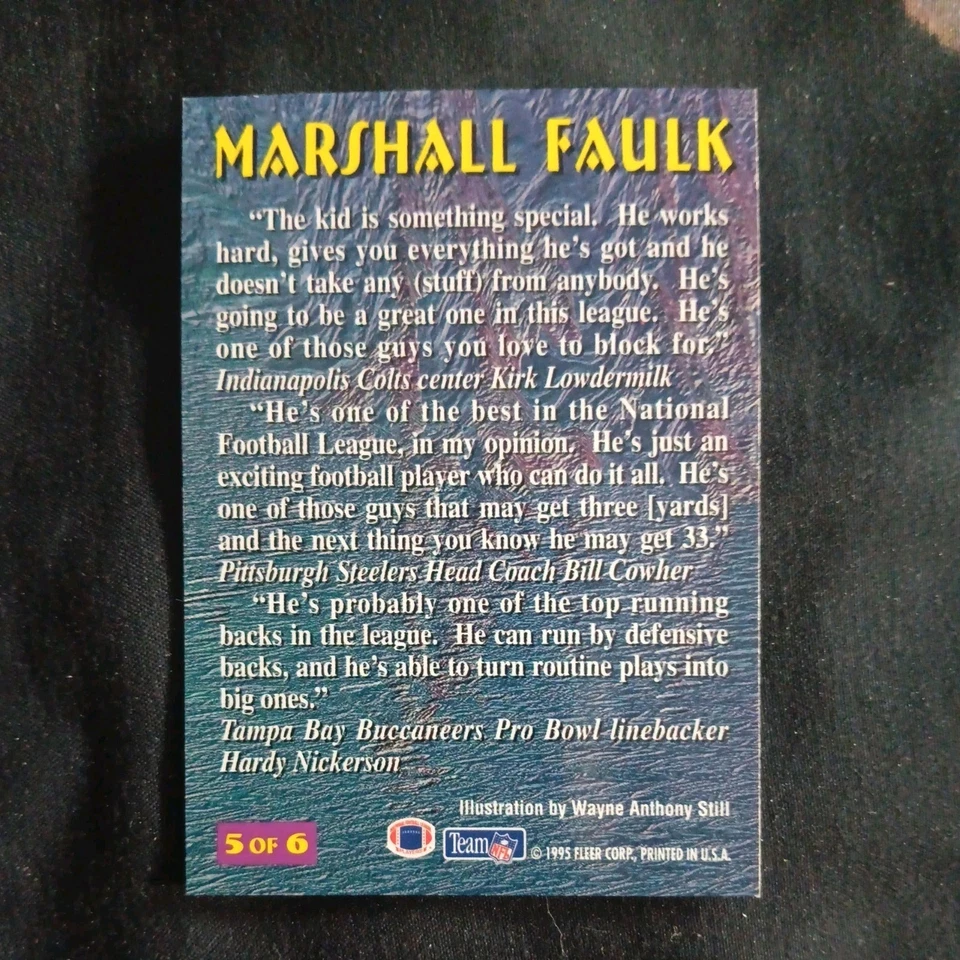 NFL МАРШАЛ ФОЛК ТАБЛИЧКА INDIANAPOLIS COLTS ФУТБОЛ Fleer 95' карты коллекционеров  - Изображение 4 из 4