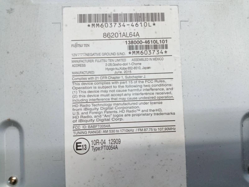 Equipo de audio receptor de radio identificación del mercado de EE. UU. 86201AL64A compatible con 15 LEGACY 218335 Foto 3 de 4
