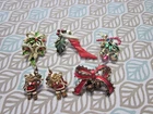 Vintage Christmas Costume Jewelry Lot Holiday ENAMELED Brooch PINS & Earrings
