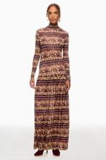Ulla Johnson Plum and Mustard Printed Turtleneck Maxi Dress