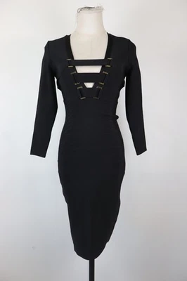 GUESS Robe Vintage Femme Casuel Manches Longues À V Col Adhérente Noir M - Photo 1/4