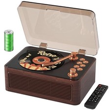 Retro CD Player Portable Bluetooth CD Players with Speakers Walnut Color