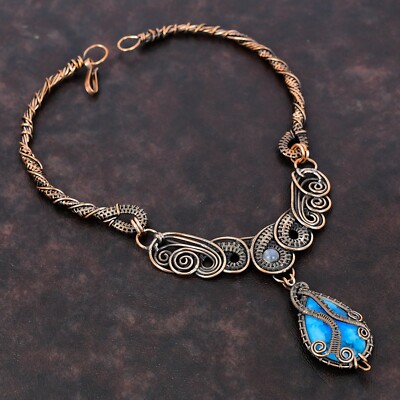 Smithsonite Wire Wrapped Chain Necklace Handcrafted Copper Holiday Jewelry 18.0''