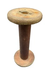Wood Spool Sewing Industrial 9"  Textile Mill Factory Bobbin Primitive Brass (G)
