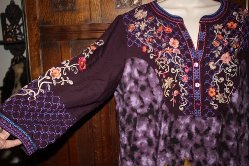 John Mark embroidered tunic XL purple boho floral resort tie dye look - Picture 6 of 10