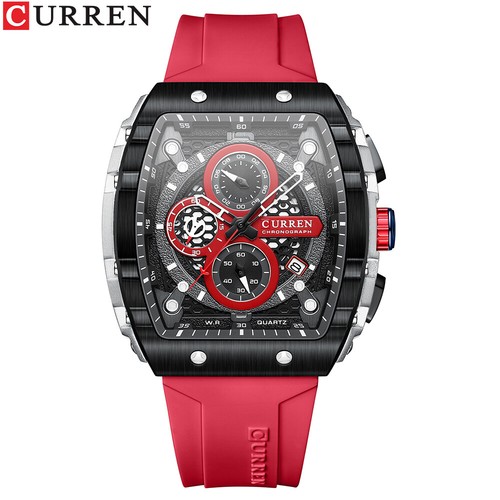 Reloj de pulsera cuadrado de lujo con banda de goma resistente al agua acero inoxidable con fecha para hombre - Imagen 22 de 25