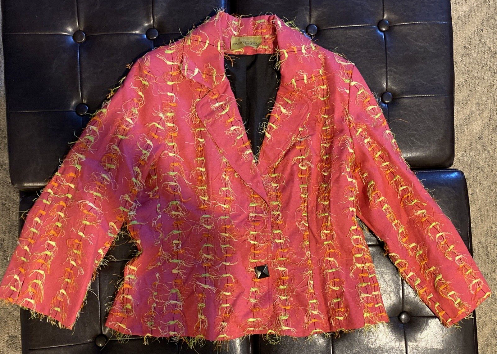 Giacca arazzo donna frange pony dipinta taglia media sfilacciata rosa salmone