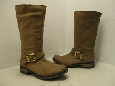 Steve Madden Fabiana Taupe Brown Leather Mid Calf Biker Boots Womens Size 7 M