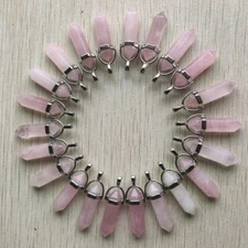 Natural Stone 30pcs Rose Quartz Pendants Hexagonal Pillar Pendulum Necklaces
