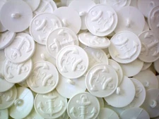 Buttons 23mm 36L White Anchor Shank Craft Lightweight Thin Plastic Button (W604)