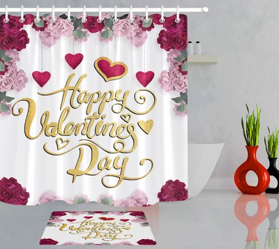 Valentine Funny Cat Lover Shower Curtain Set Bathroom Decor Waterproof Fabric