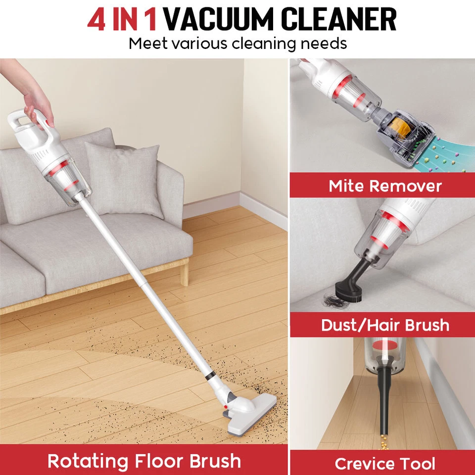 Cordless Vacuum 4-in-1 Lightweight Stick Vacuum Cleaner Handheld Car Home Hair - Image 3 of 4