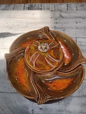Mid Century California Pottery Lazy Susan Chip & Dip Veggie 64-255-256 EUC Boho