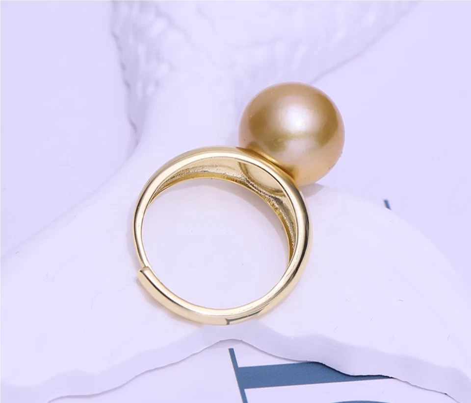 Anillo de perlas redondo simple anillo de perlas AAA del Mar del Sur perfecto 11-12 mm 925s Foto 3 de 4