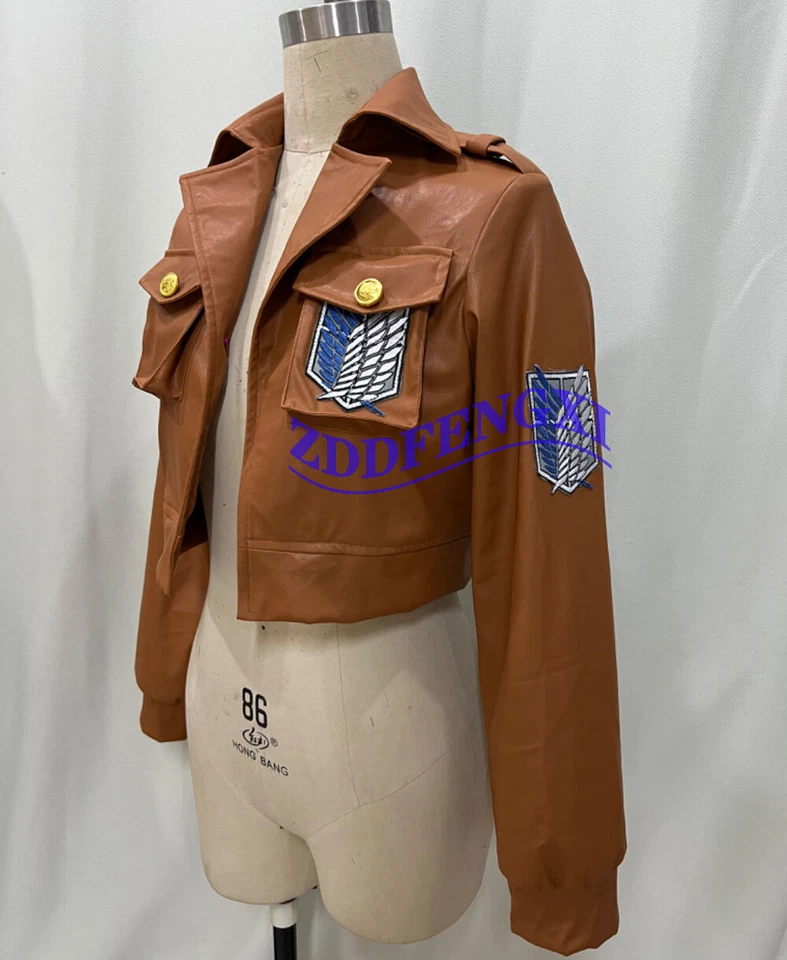 Attack on Titan Eren Jaeger Leather Jacket Coat Cosplay Stereoscopic Pocket - Image 2 of 4