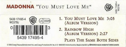 Madonna You Must Love Me cassette single Soundtrack, Soft Rock Evita - Picture 4 of 6