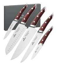 Brewin CHEFILOSOPHI Japanese Chef Knife Set 5 PCS with Elegant Red Pakkawood