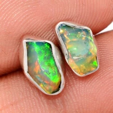 Natural Ethiopian Opal Polish Rough 925 Silver Earrings Stud Jewelry CE50564