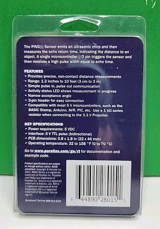 Parallax Ping Ultrasonic Range Sensor 28015-RT - Image 3 of 4