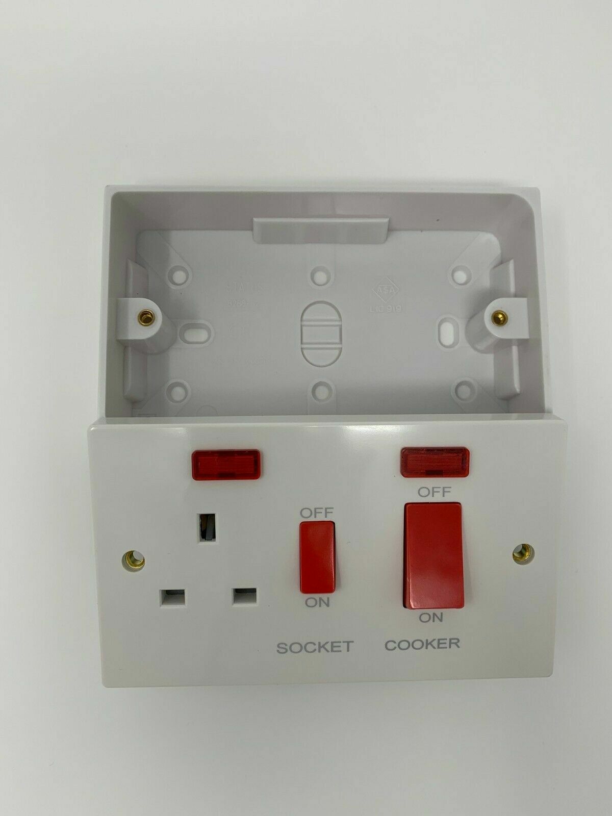 45 Amp White Cooker Switch & Socket with Neons Double Pole Oven