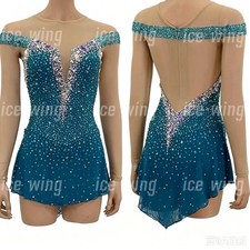Ice Figure Skating Dress Elasticity Competition Skating Jeweled blue