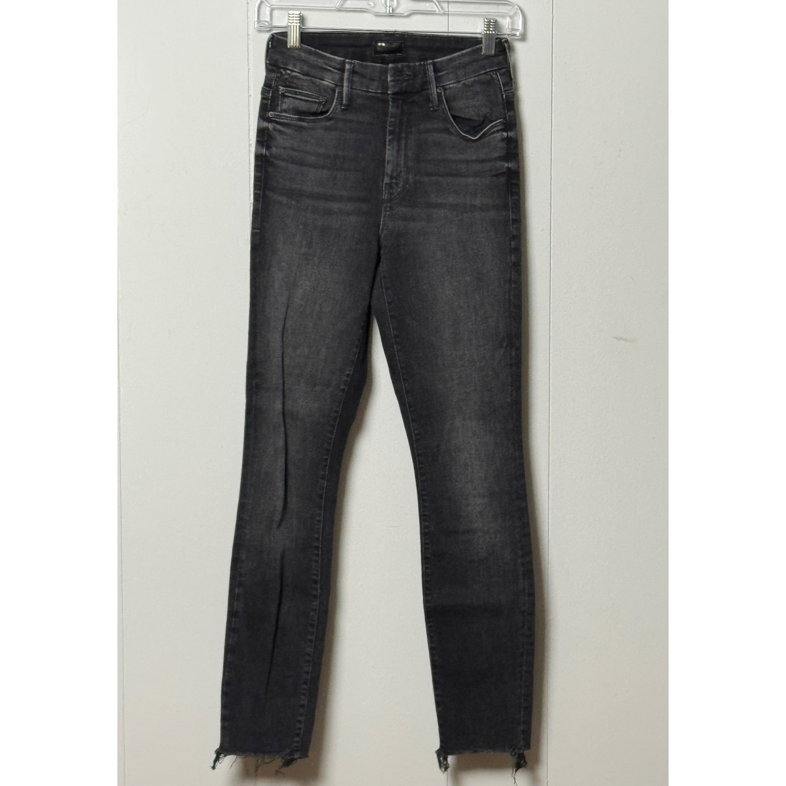 MOTHER Women's High Waisted Looker Ankle Fray Jeans Night Hawk Black Size 23
