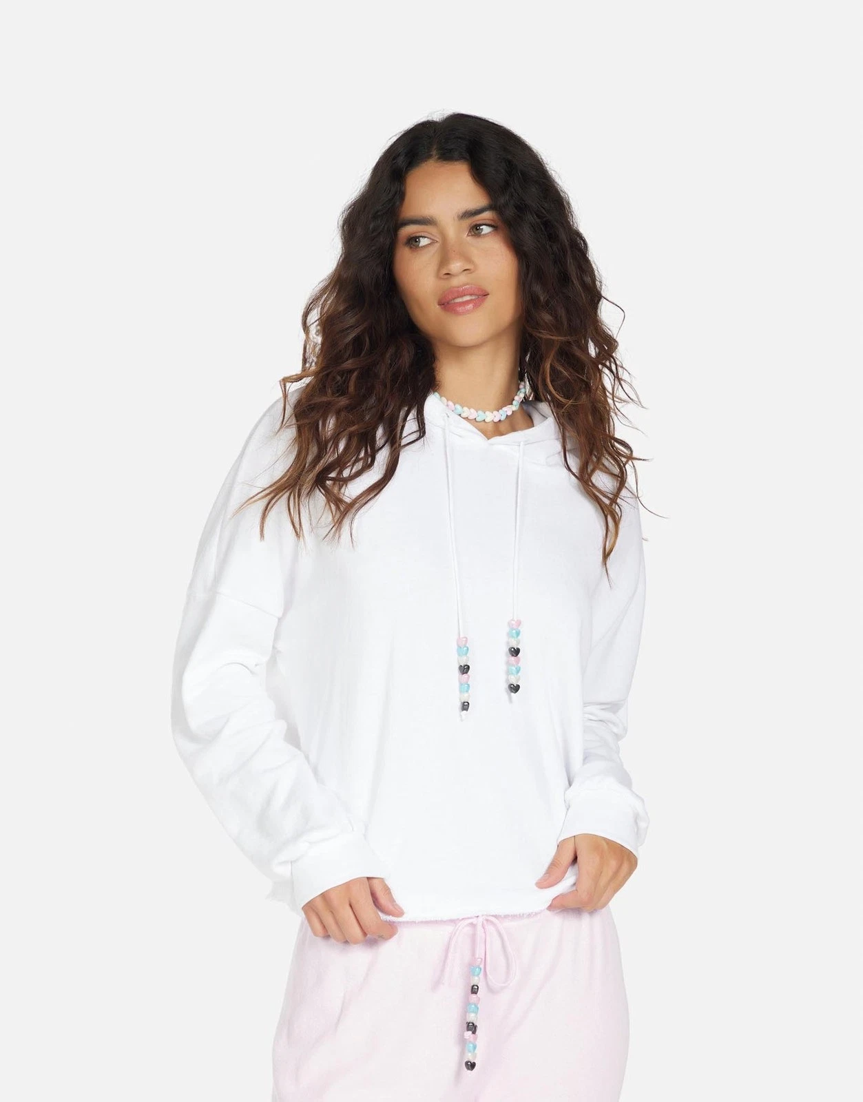 MICHAEL LAUREN ~ New! NWT S ~ $123. CORONA Hoodie HEART BEAD Crop Sweatshirt c40