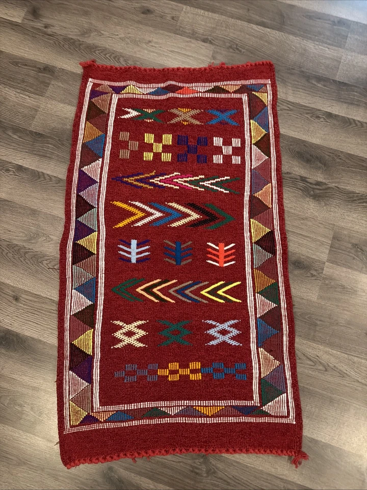 Alfombra vintage marroquí anudada a mano 1,6 x 4,5 pies pila completa alfombra tribal bereber Foto 3 de 4