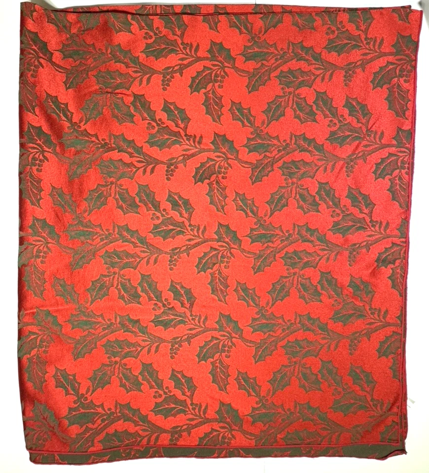 Juego de 2 manteles navideños vintage damasco rojo verde acebo + cinta de acebo marfil Foto 3 de 4