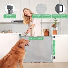 LIKZEST RETRACTABLE BABY GATE, MESH BABY AND PET GATE 33" TALL, EXTENDS UP TO -
