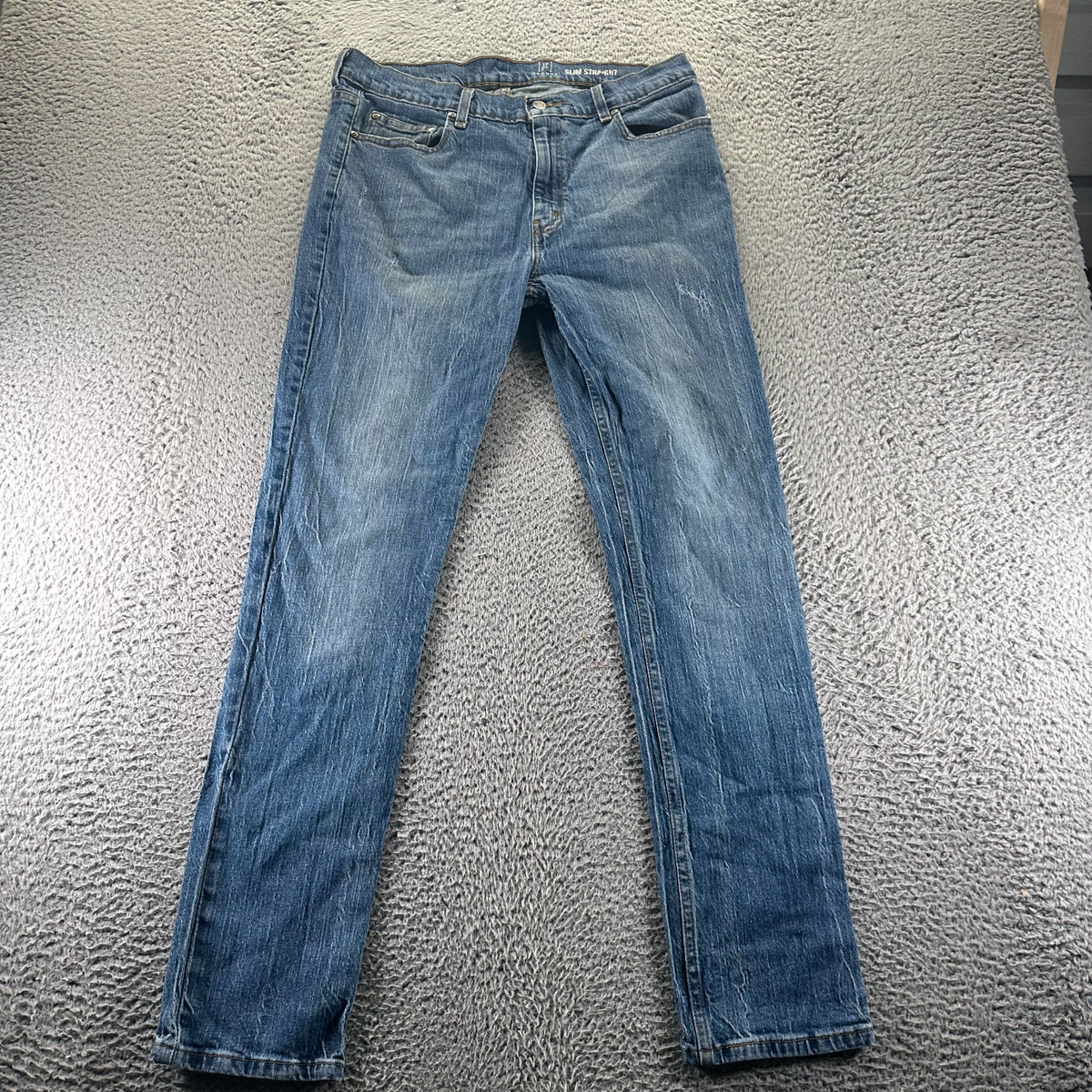 George Jeans Mens 34x32 Blue Cotton Denim Straight Slim Faded